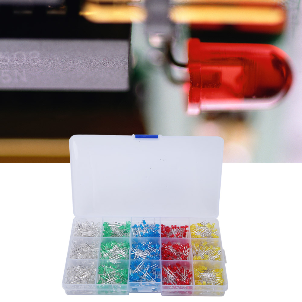 1000er-set Led-leuchtdioden (3 Mm) In Verschiedenen Farben (rot/gelb/blau/grün/weiß) – Verpackung