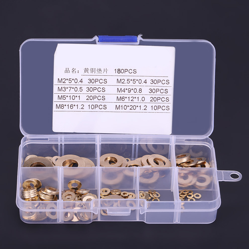 180-teiliges Sortiment An Messingscheiben Mit Schachtel M2/m2,5/m3/m4/m5/m6/m8/m10