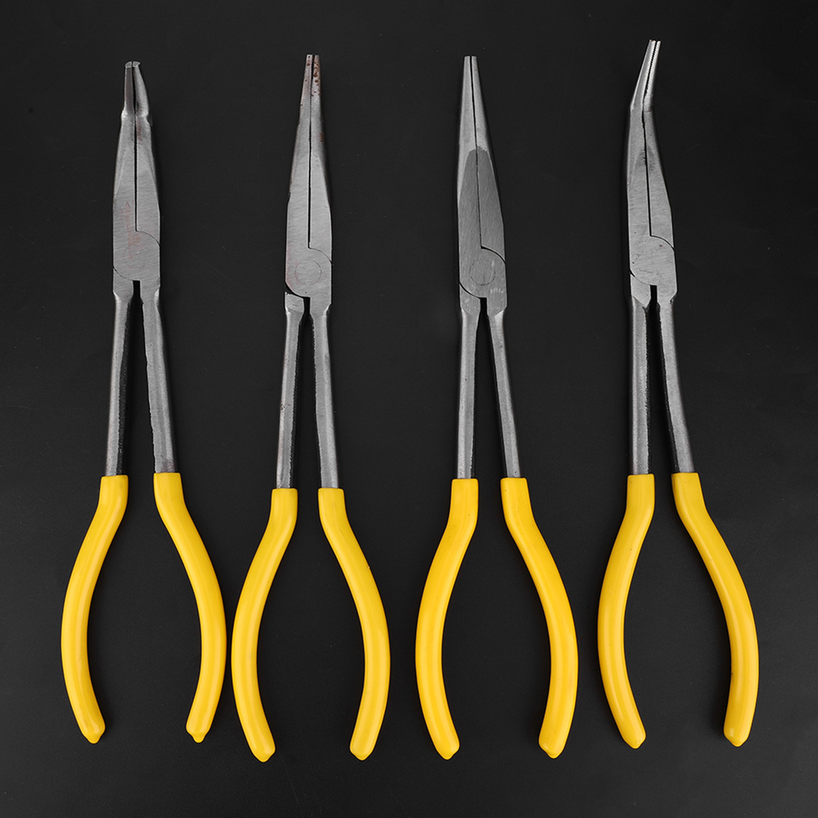 4-teiliges Set Mechanischer Zangen, 28 Cm Lang, Mit 25°, 45° Und 90° Biegewinkel Und Gerader Spitze, Aus Kohlenstoffstahl