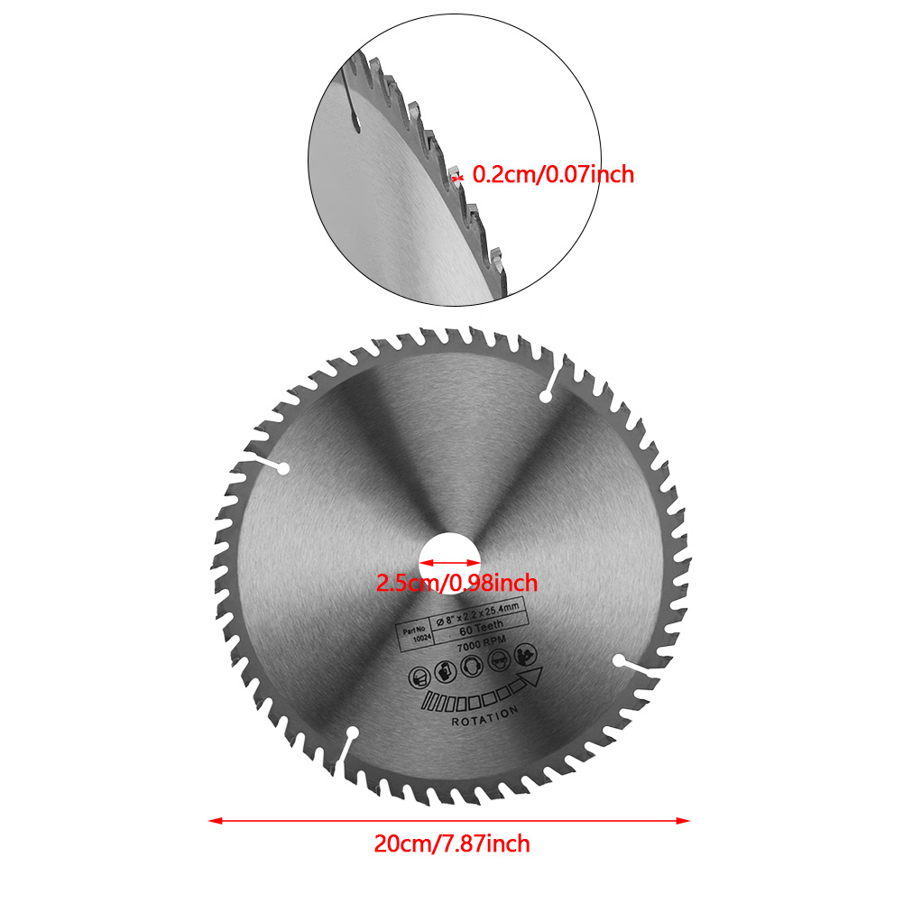 200 Mm Silberfarbenes Hartmetall-kreissägeblatt Für Holzbearbeitung, 60 Zähne + 1 Reduzierring