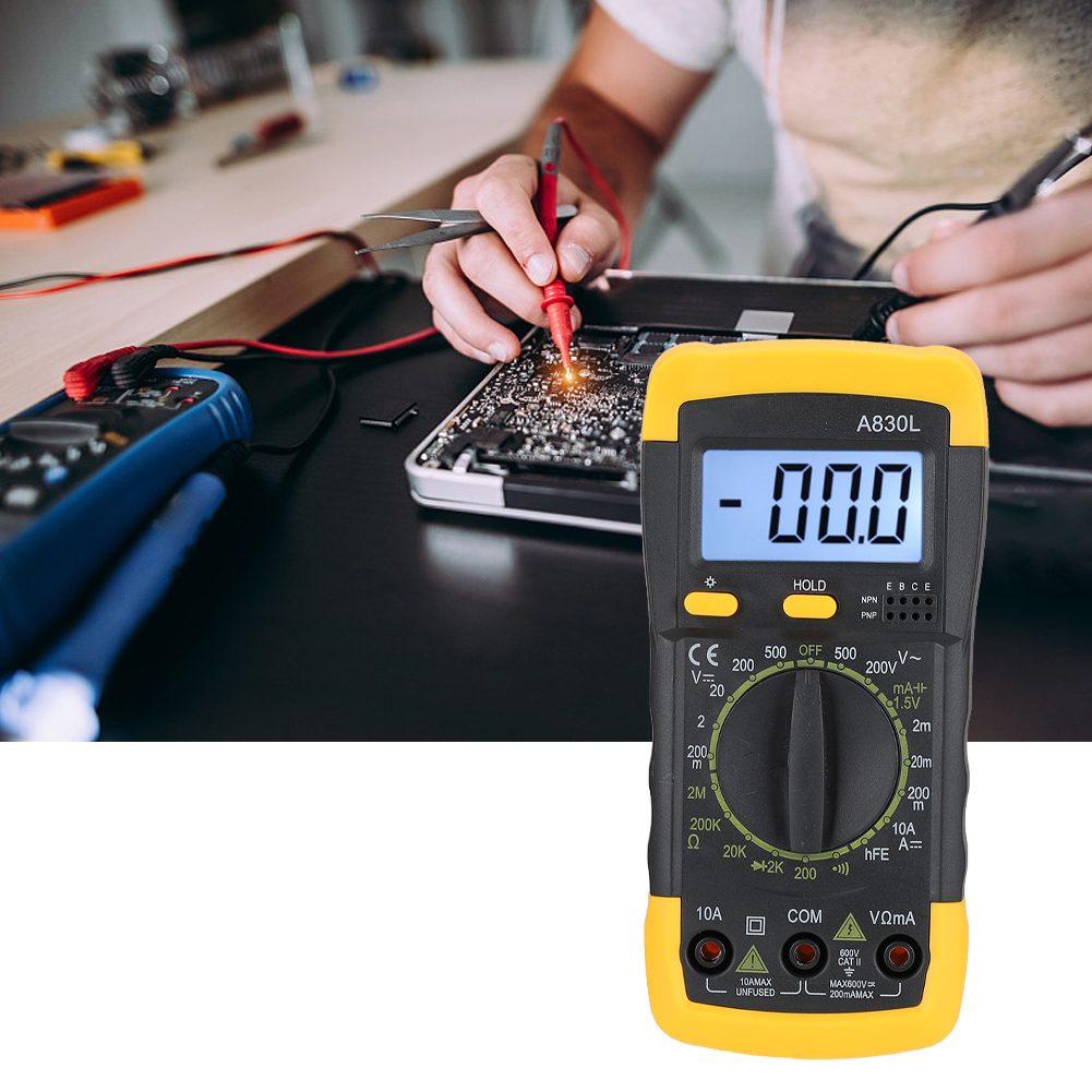 Multifunktionales Digitales Handmultimeter Mit Lcd-display, Ac- Und Dc-spannungsanzeige, Gelb-schwarz