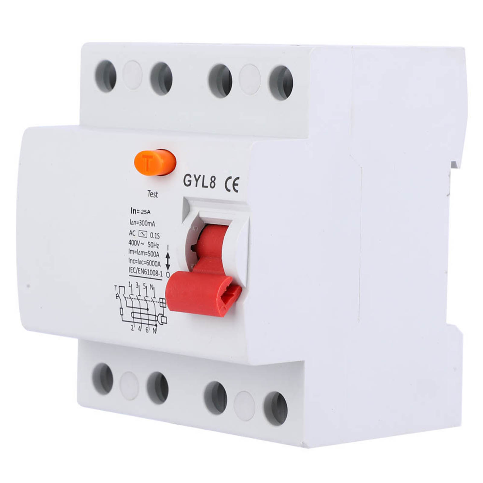 Gyl8 Leitungsschutzschalter 4p 400vac 50/60hz Ip20 Fehlerstromschutzschalter 4p-25a-300ma