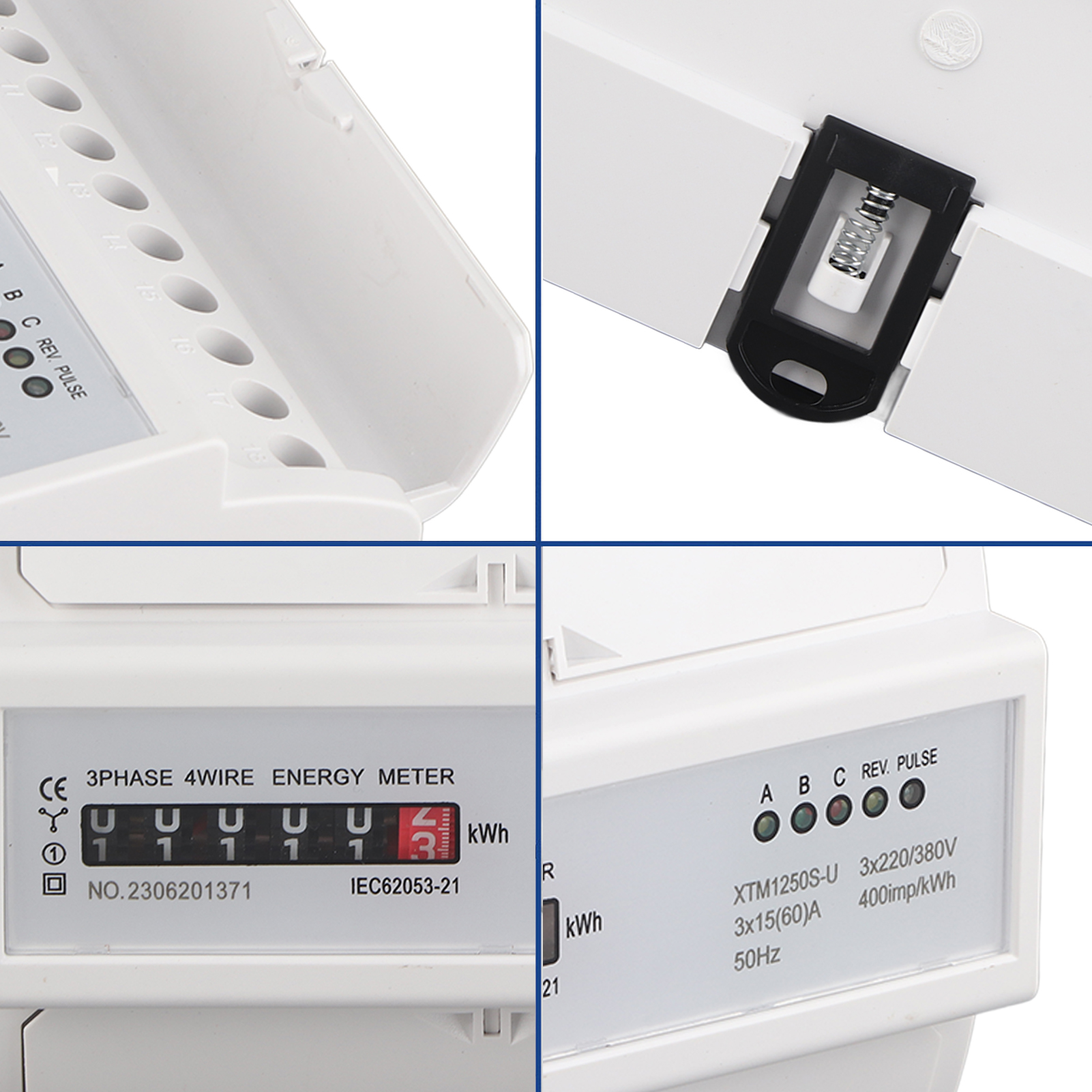 1 Stück Digitaler 3-phasen-4-leiter-7-poliger Din-schienen-stromzähler, Elektronischer Kwh-zähler, 220 V/380 V, 15 (60) A