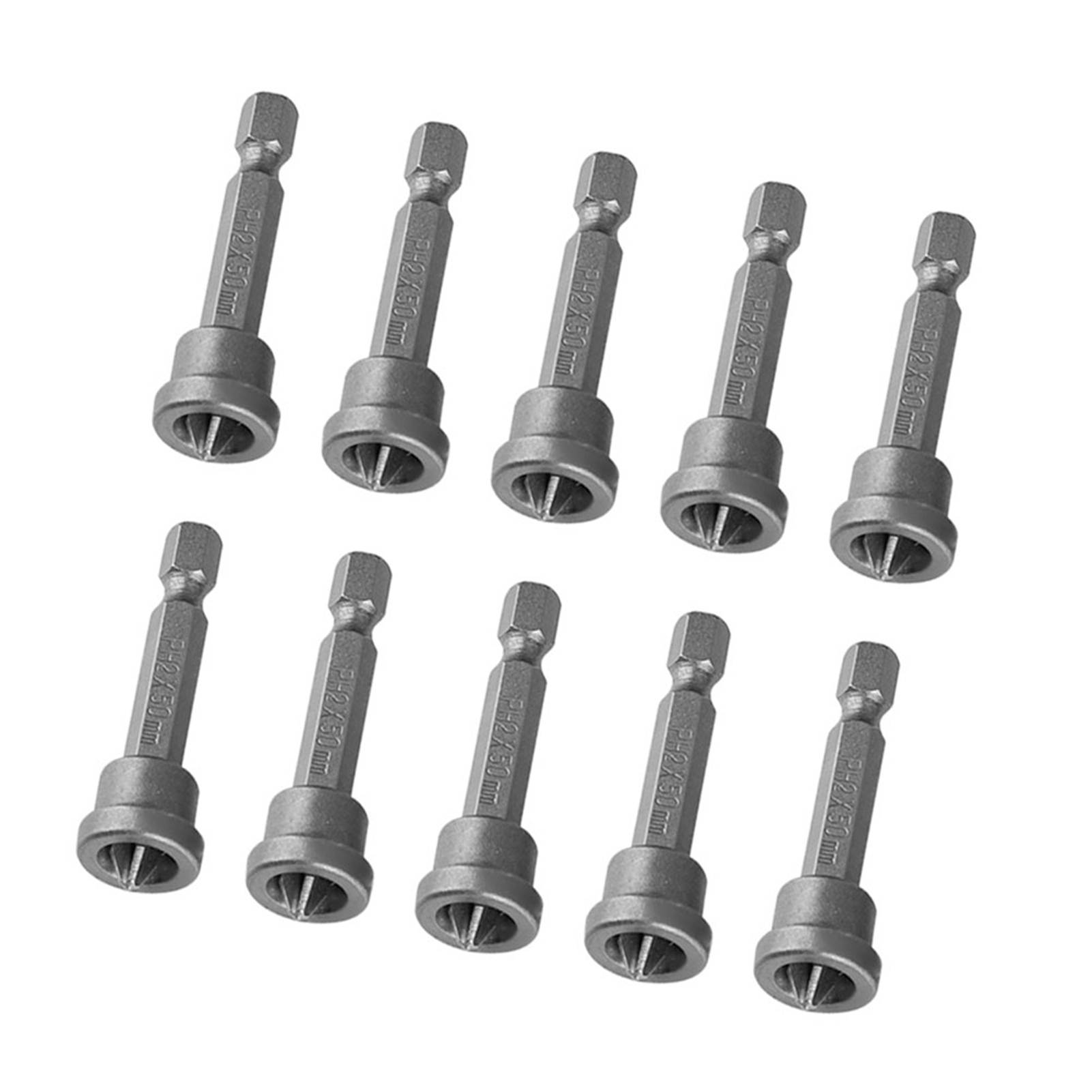 10-teiliges Magnetisches Schraubendreher-bit-set Mit 50 Mm Ph2-sechskantschaft Zur Positionierung Von Gipskartonplatten