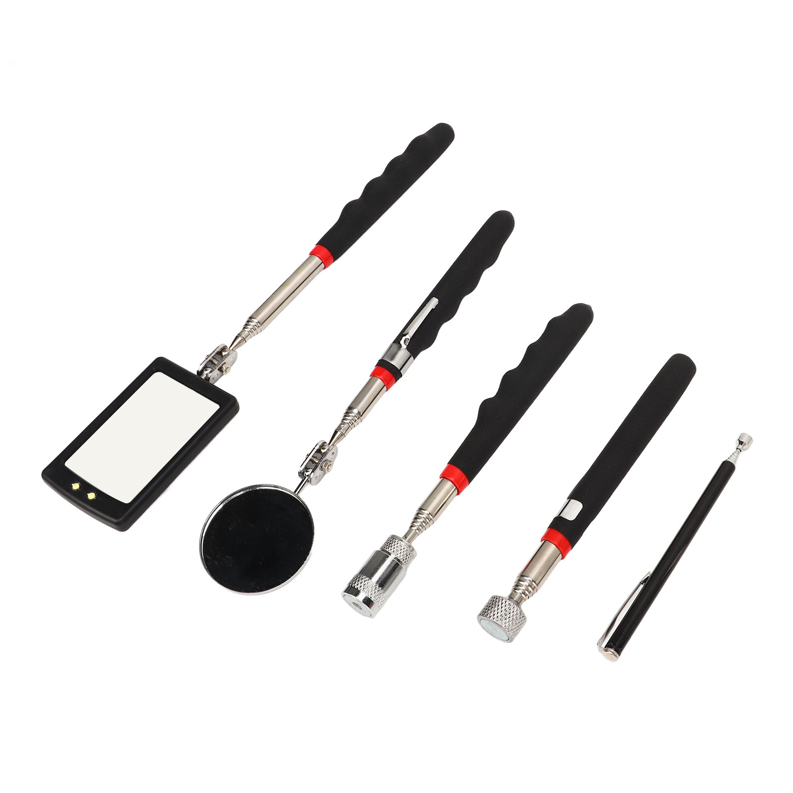 5-teiliges Magnetisches Hebezeug-set Mit Teleskopspiegel Und Led-lampe Für Inspektion Und Wartung