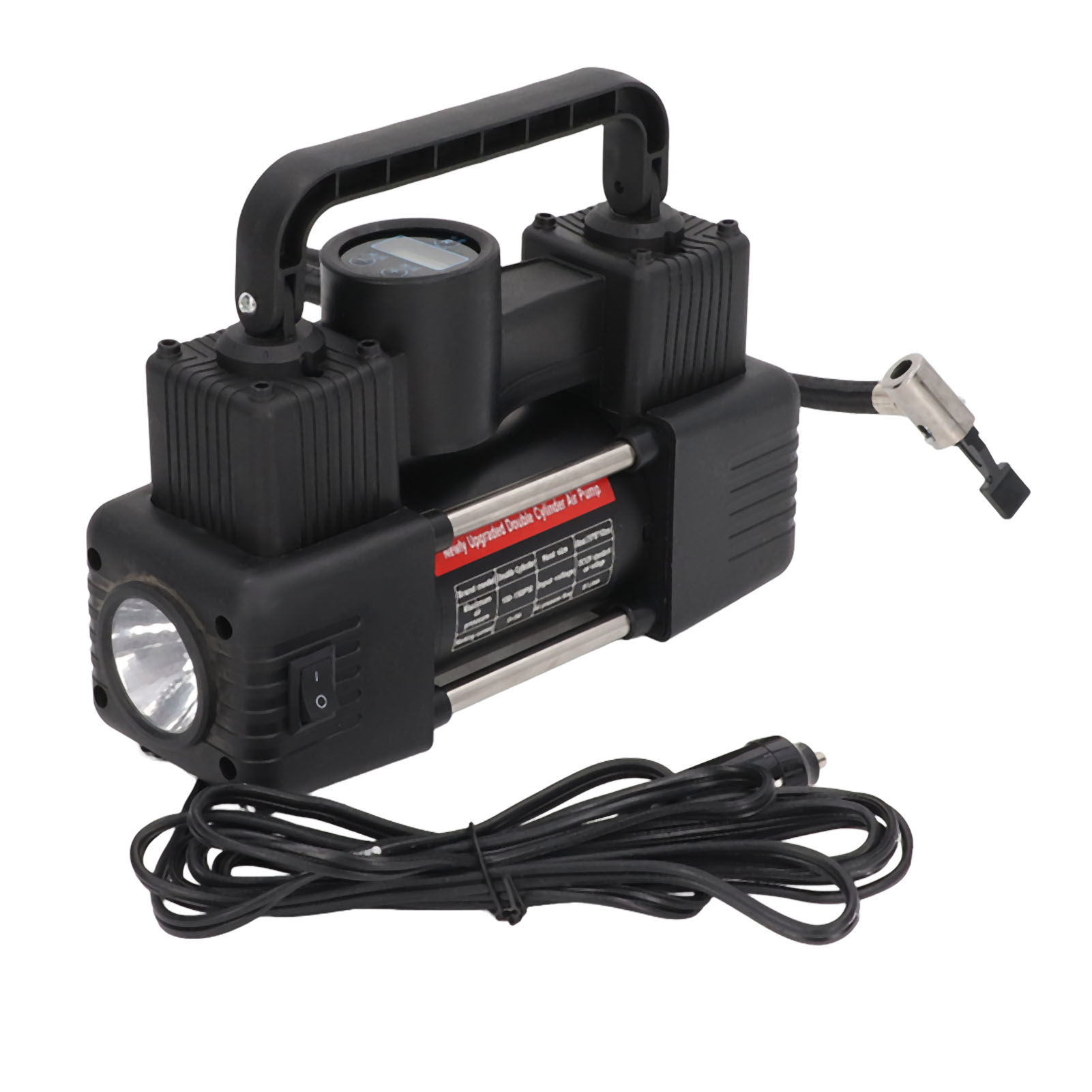 Tragbare Reifenpumpe Mit Digitalanzeige, 2 Stromversorgungsoptionen, 12 V Dc, Mit Led-licht Für Motorräder, Fahrräder Und Schlauchboote