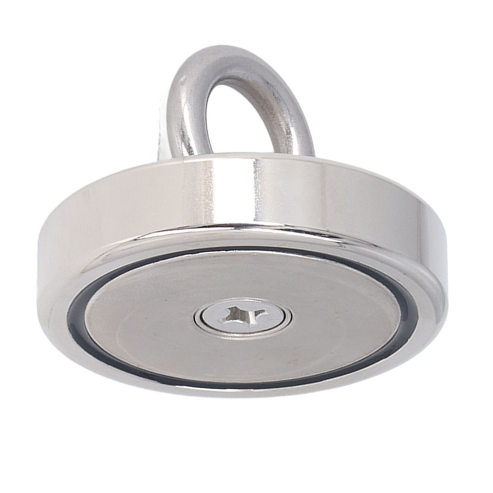 Hochwirksamer Angelmagnet Aus Ndfeb-edelstahl Mit Silbernem Neodym-magnetring Und Schnalle, Ca. 170 Kg.