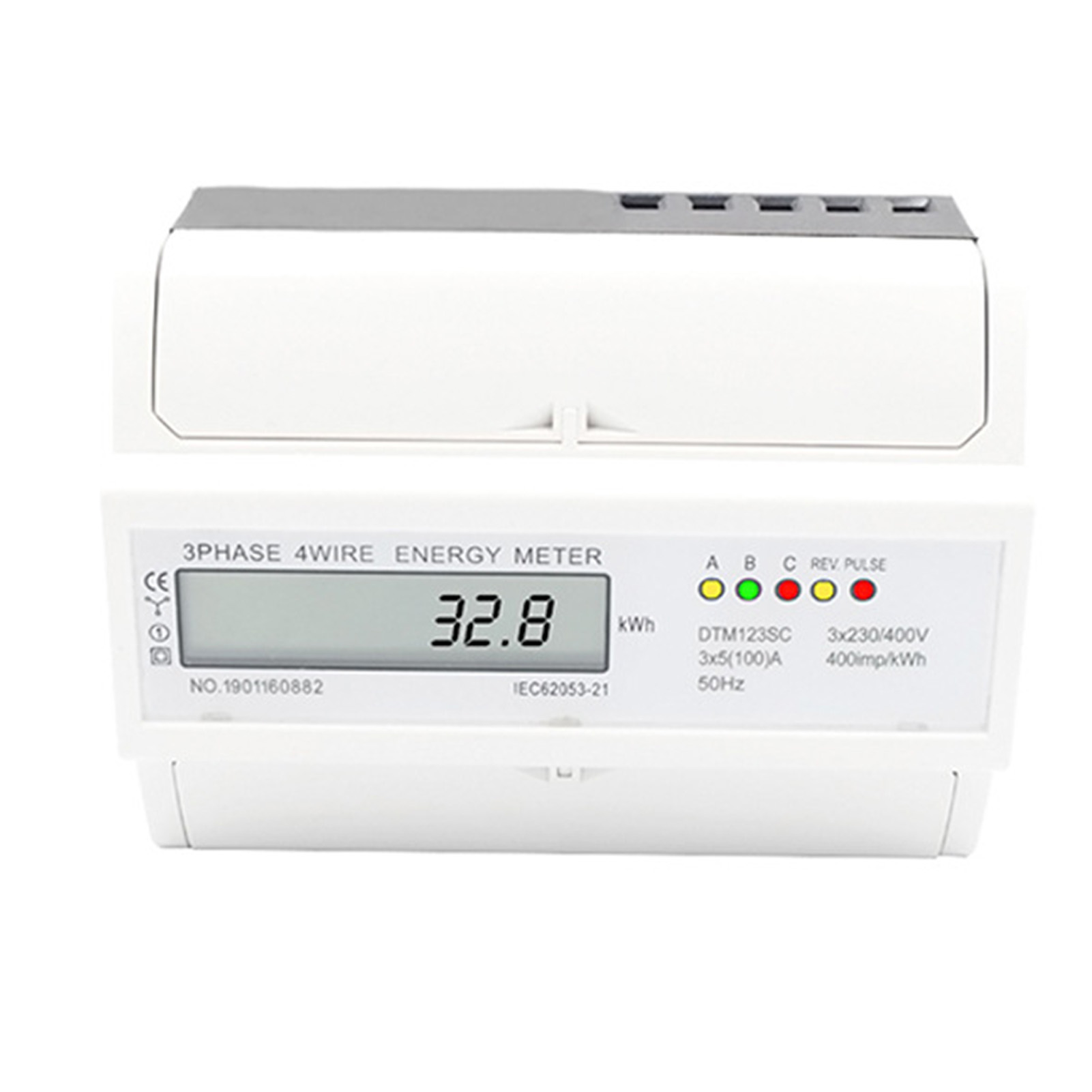 Digitaler Drehstromzähler Mit Lcd-anzeige, Weißem Abs-gehäuse, 50 Hz, Leistungsaufnahmeanzeige, 230–400 V