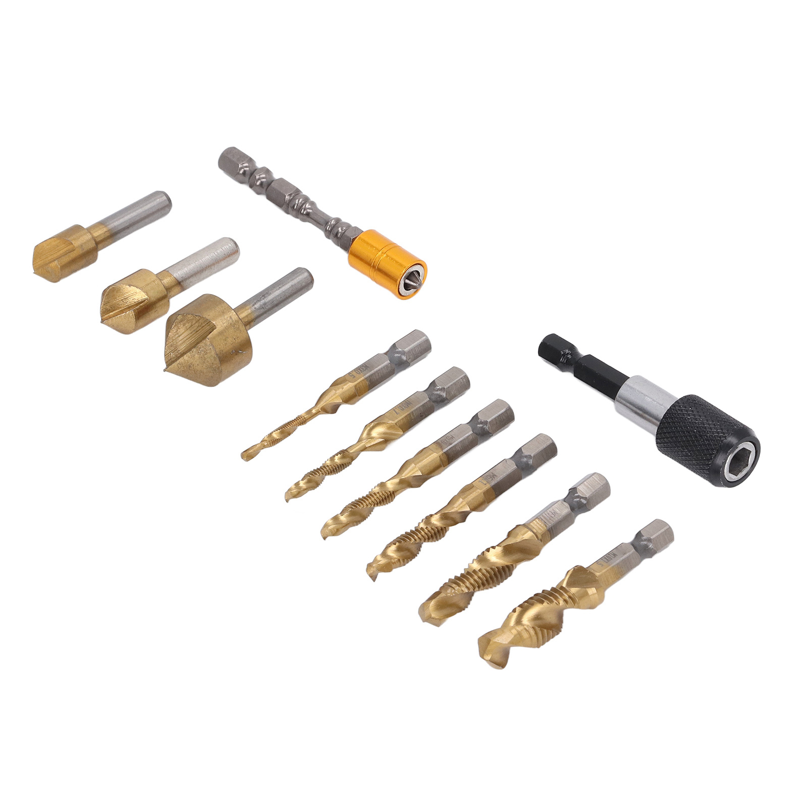 Set Mit 11 Stufenbohrern Aus Titankarbid Für Holz, Mit Schnellspannverlängerung Und Anfaswerkzeug, Für Präzises Bohren.