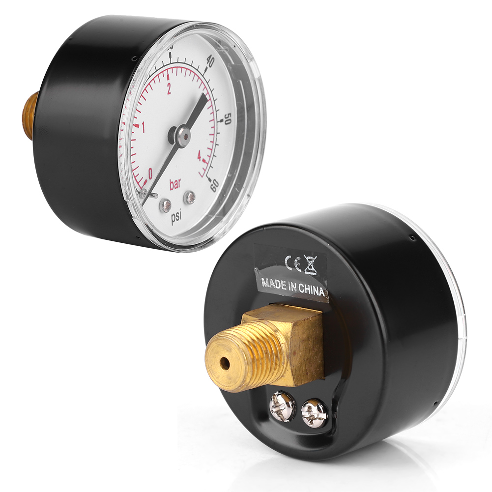 Manometer Mit 50-mm-zifferblatt, 1/4-bspt-gewinde Und Rückseitigem Anschluss Für Luft, Wasser, Öl Und Gas (0–60 Psi 0–4 Bar)