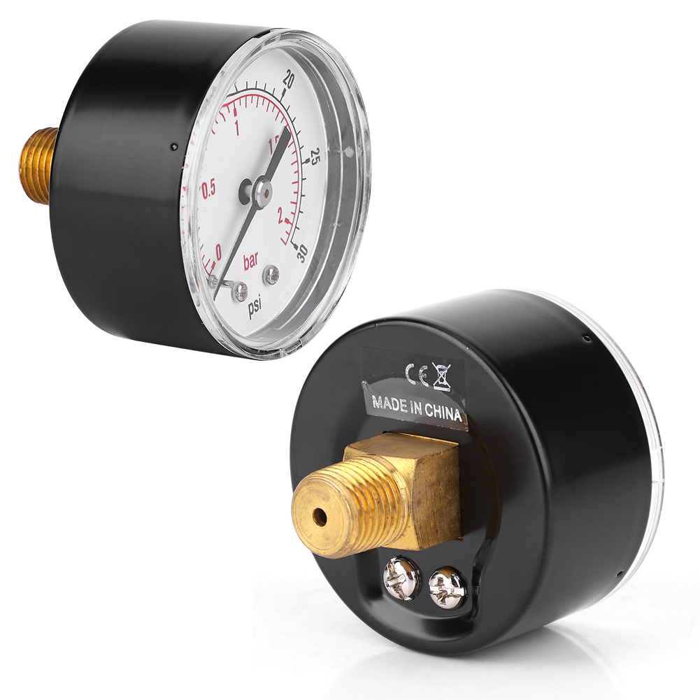 Manometer Mit 50-mm-zifferblatt, 1/4-bspt-gewinde Und Rückseitigem Anschluss Für Luft, Wasser, Öl Und Gas (0–30 Psi 0–2 Bar)