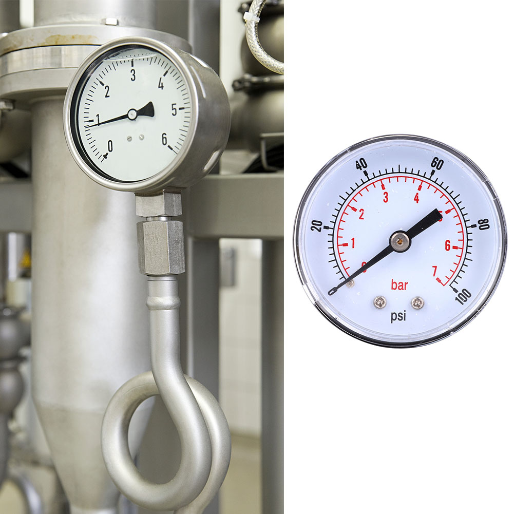 Manometer Mit 50 Mm Zifferblatt, 1/8 Bspt Rücklaufanschluss Für Luft, Wasser, Öl, Gas (0-100 Psi 0-7 Bar)