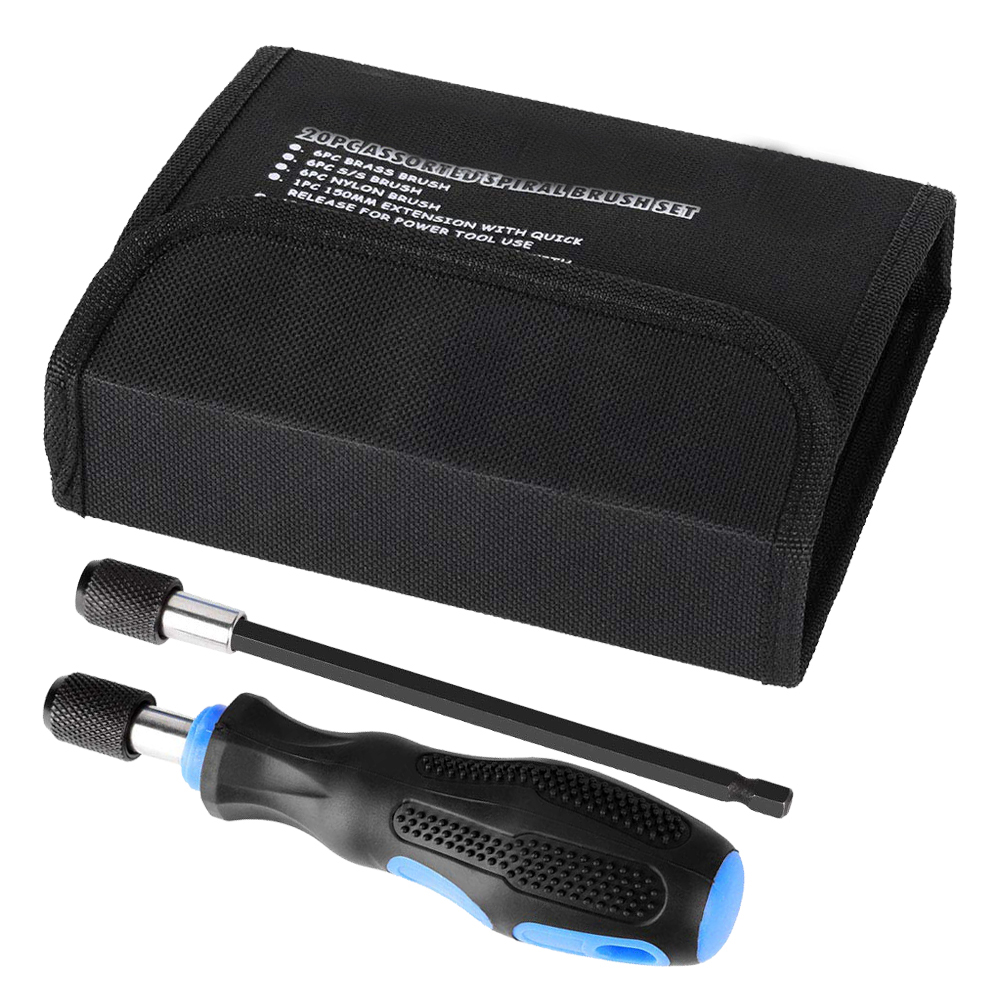 20-teiliges Drahtbürstenset Mit 1/4"-sechskantschaft Und Verlängerungsschaft, Bürsten Aus Edelstahl, Messing Und Nylon