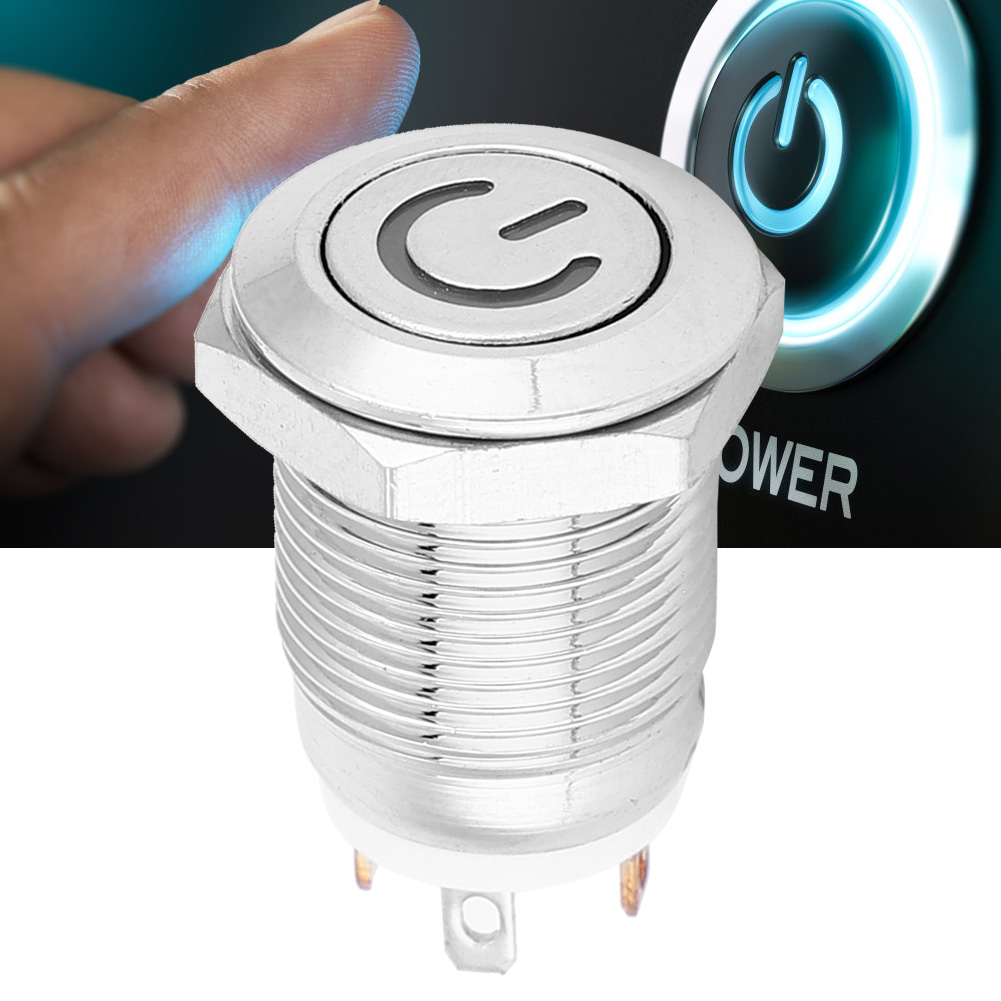 12 Mm Metall-drucktaster Mit Betriebssymbol, Weißer Led-beleuchtung, Selbstrückstellend, 1 Normalerweise Offener Kontakt (24 V)