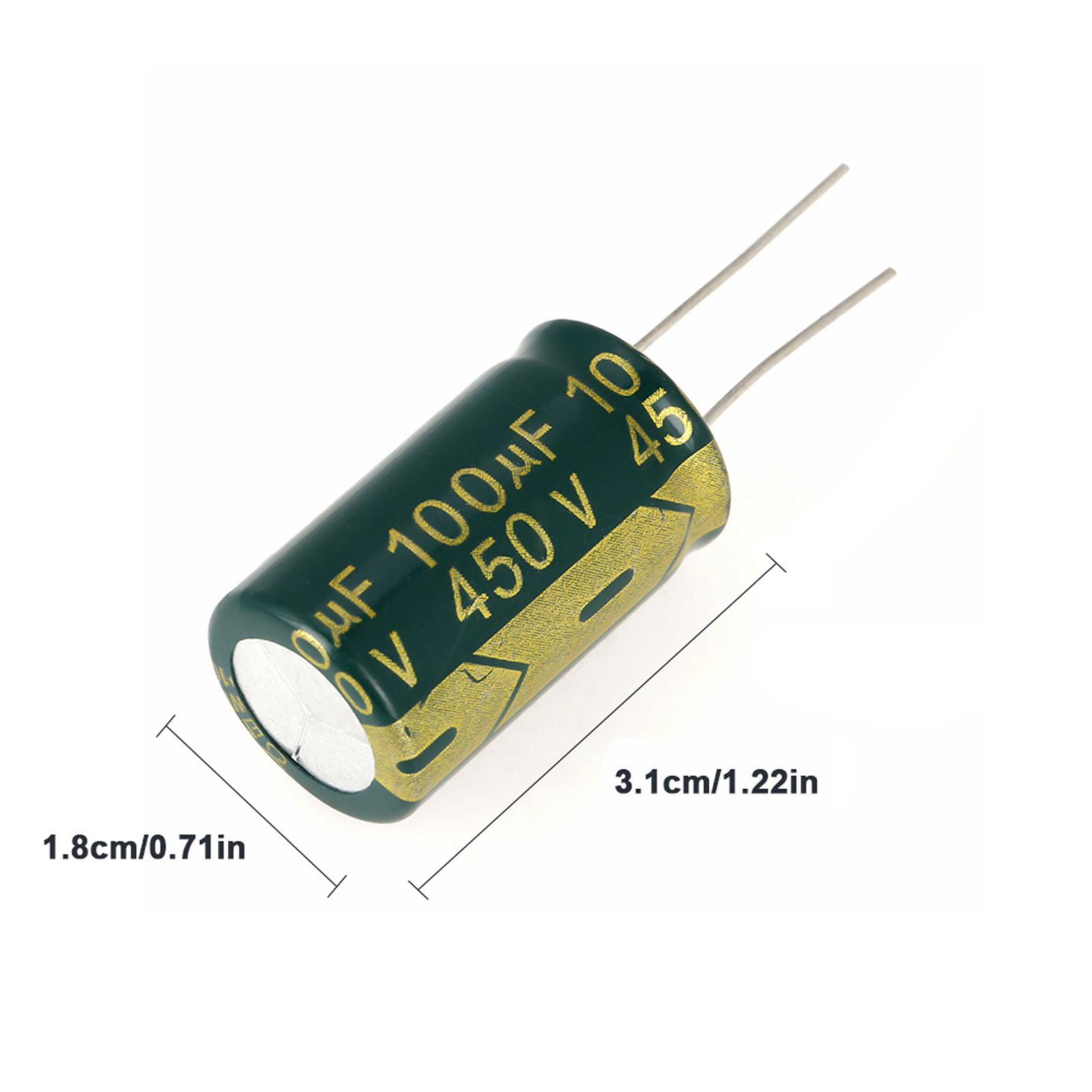 Satz Grüner Elektrolytkondensatoren, Radialkondensatoren, Sortiment (450 V, 100 Μf, 10 Stück)