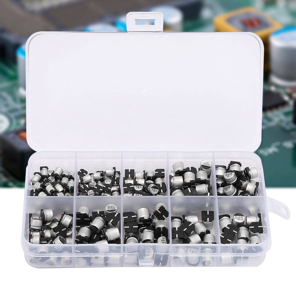 Sortiment Mit 200 Smd-elektrolytkondensatoren, 10 Werte, 10 V 50 V, 1 Μf 470 Μf, Inkl. Aufbewahrungsbox
