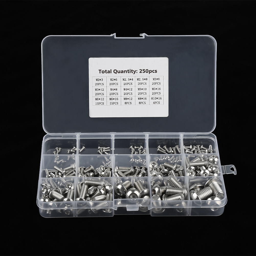 250-teiliges Maschinenschraubenset M2/ M2,5/ M3/m4/ M5/ M6/ M8/ M10 Für Laptop/tastatur/telefon/computer (sechskantschrauben)