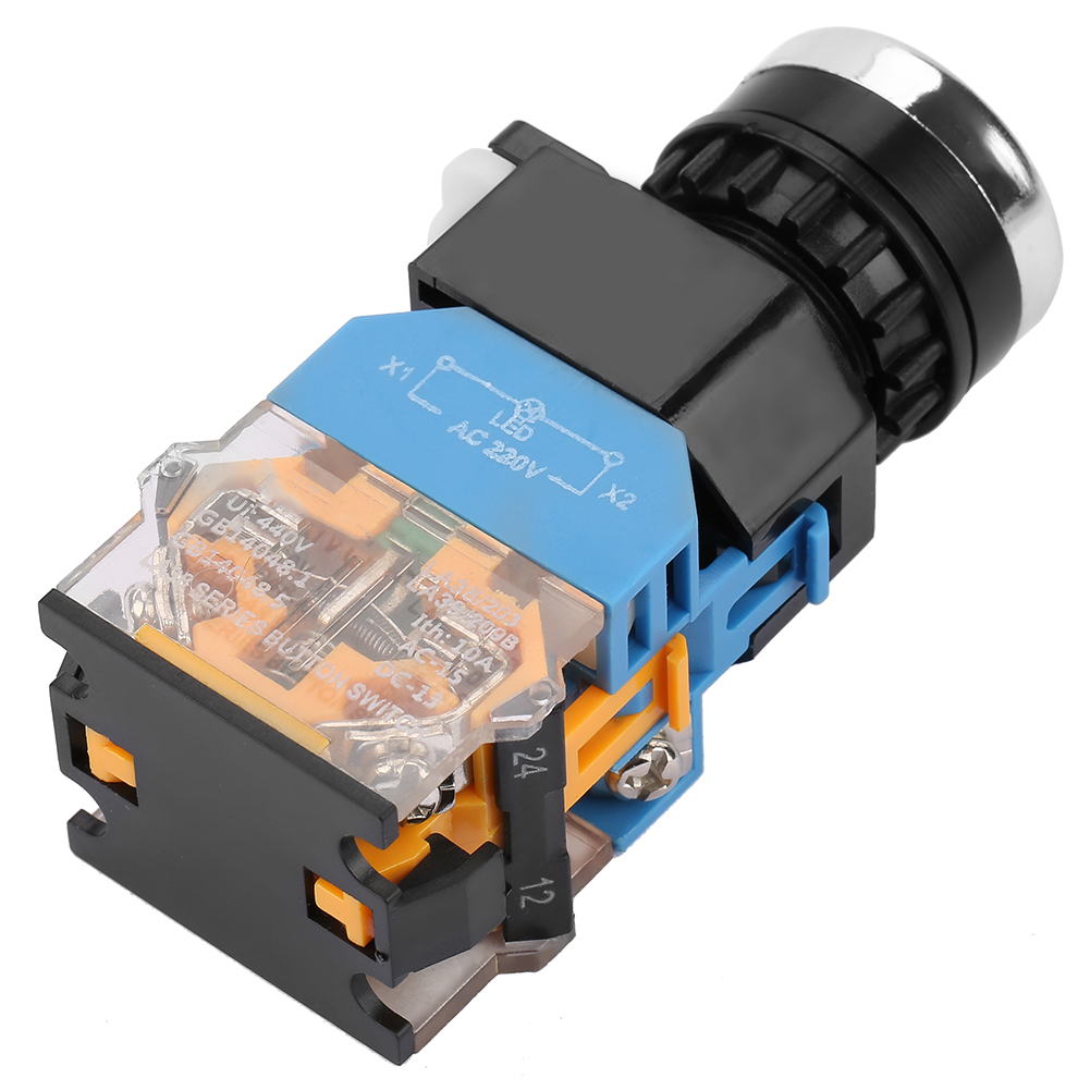 22 Mm Flacher Druckknopf, Grün, Led-beleuchtung, 220 V