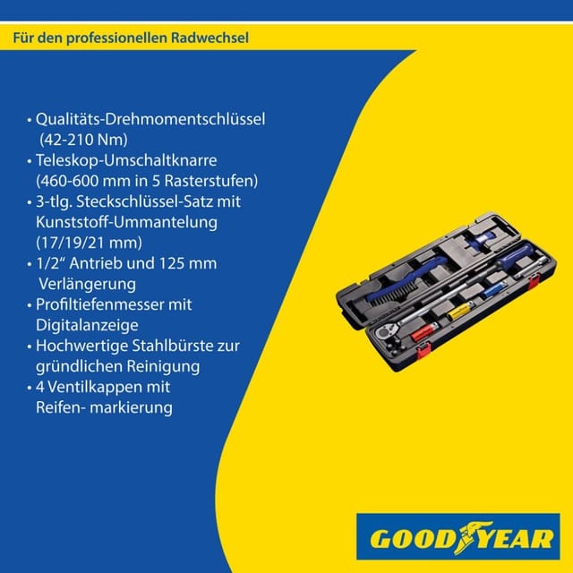 Goodyear - Radwechselset 11-tlg Drehmomentschlüssel Umschaltknarre Steckschlüssel
