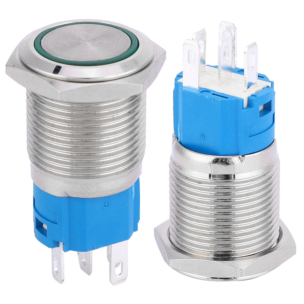 16 Mm Led-drucktaster Mit Selbstrückstellfunktion (1 Normalerweise Offen, 1 Normalerweise Geschlossen), Aus Metall Für Fahrzeugmodifikationsarbeiten (grünes Licht, 24 V)