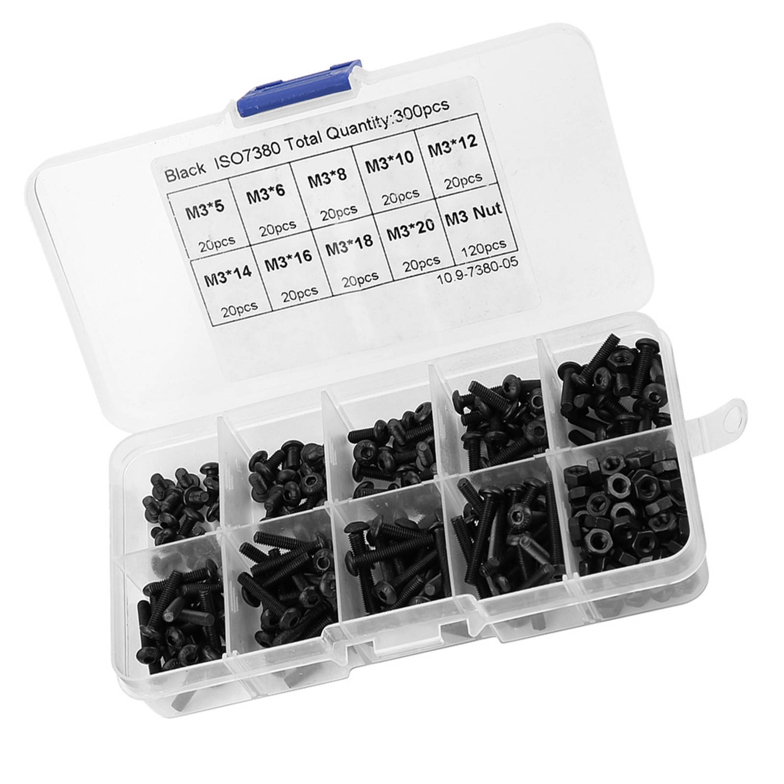 300-teiliges Sortiment An M3-innensechskantschrauben (schwarz, Festigkeitsklasse 10.9)