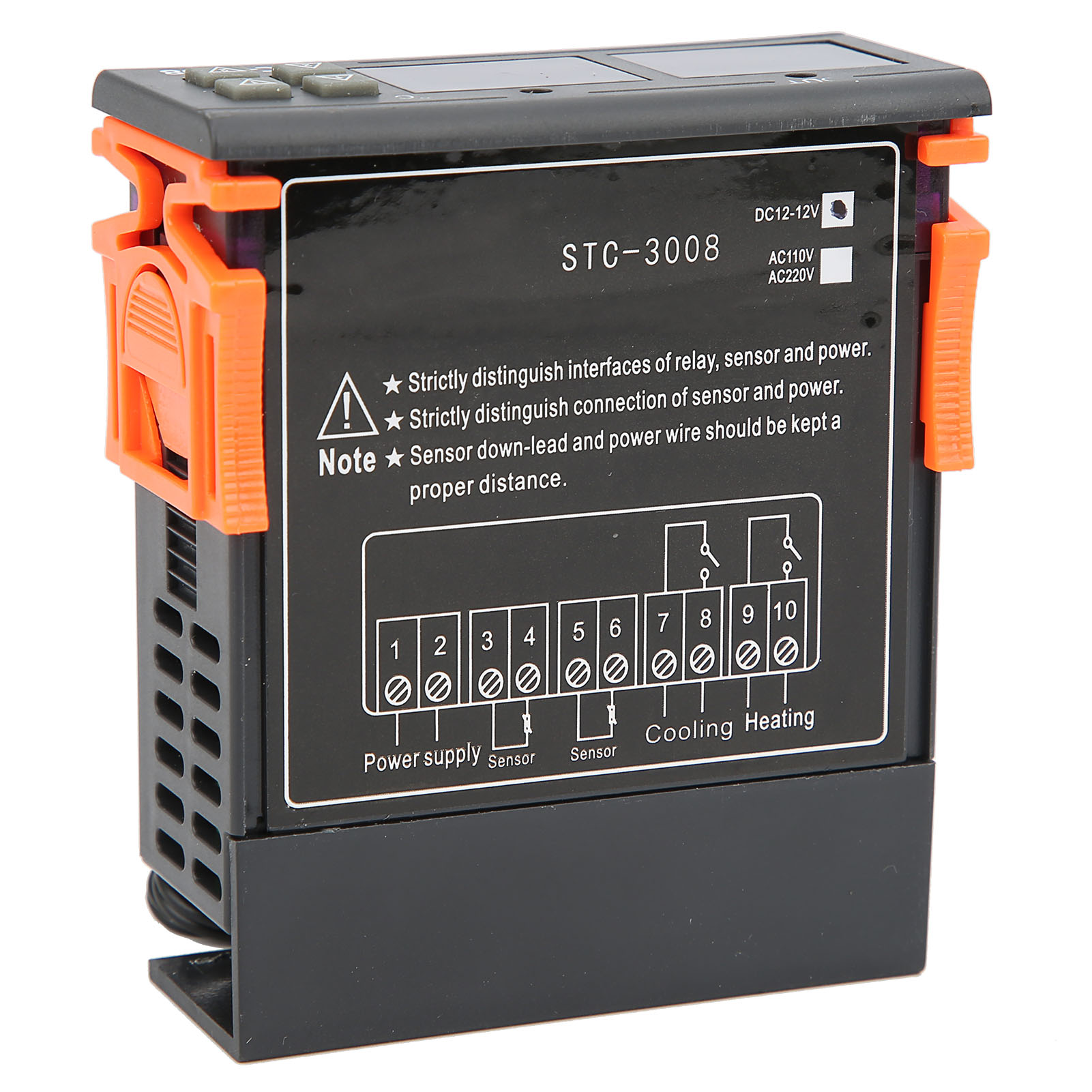 Digitaler Temperaturregler Stc-3008 Mit Doppelanzeige Und Zwei Ntc-sensoren (dc12v)