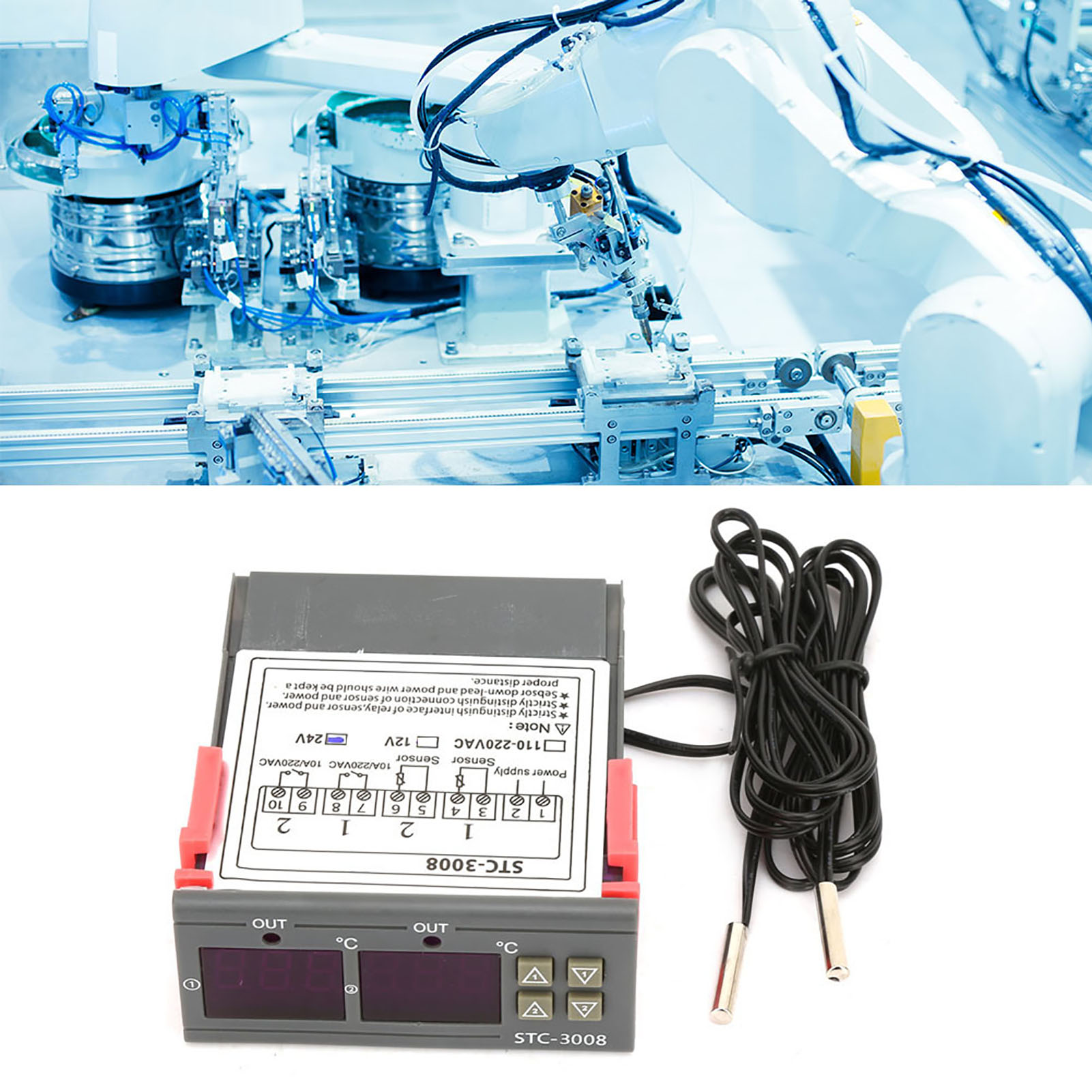 Digitaler Temperaturregler Stc-3008 Mit Doppeldisplay Und Zwei Ntc-sensoren (dc24v)