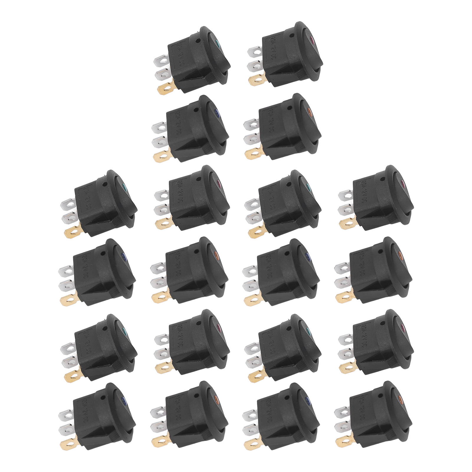 20 Stück 12v Rund-wippschalter Mit Led-beleuchtung, 3-polig, 2-phasig, Spst, Blau, Grün, Gelb, Rot, Kcd1