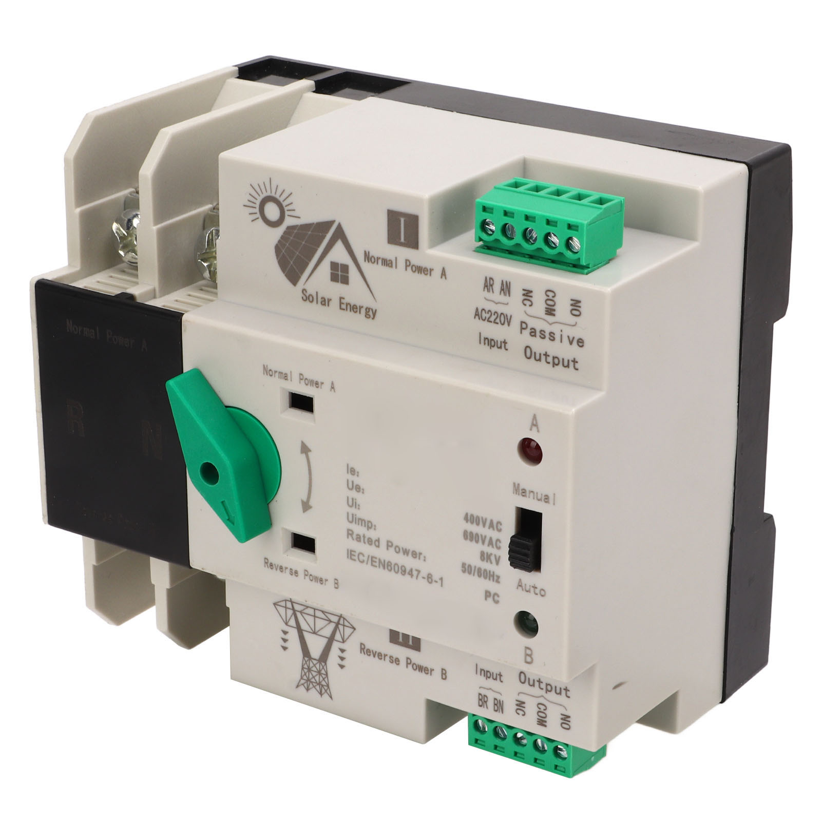 Automatischer Doppelstromschalter, 2p-millisekundenschaltung, Hochgeschwindigkeitsregler, Photovoltaik-ausführung, Ac 220 V, 100 A