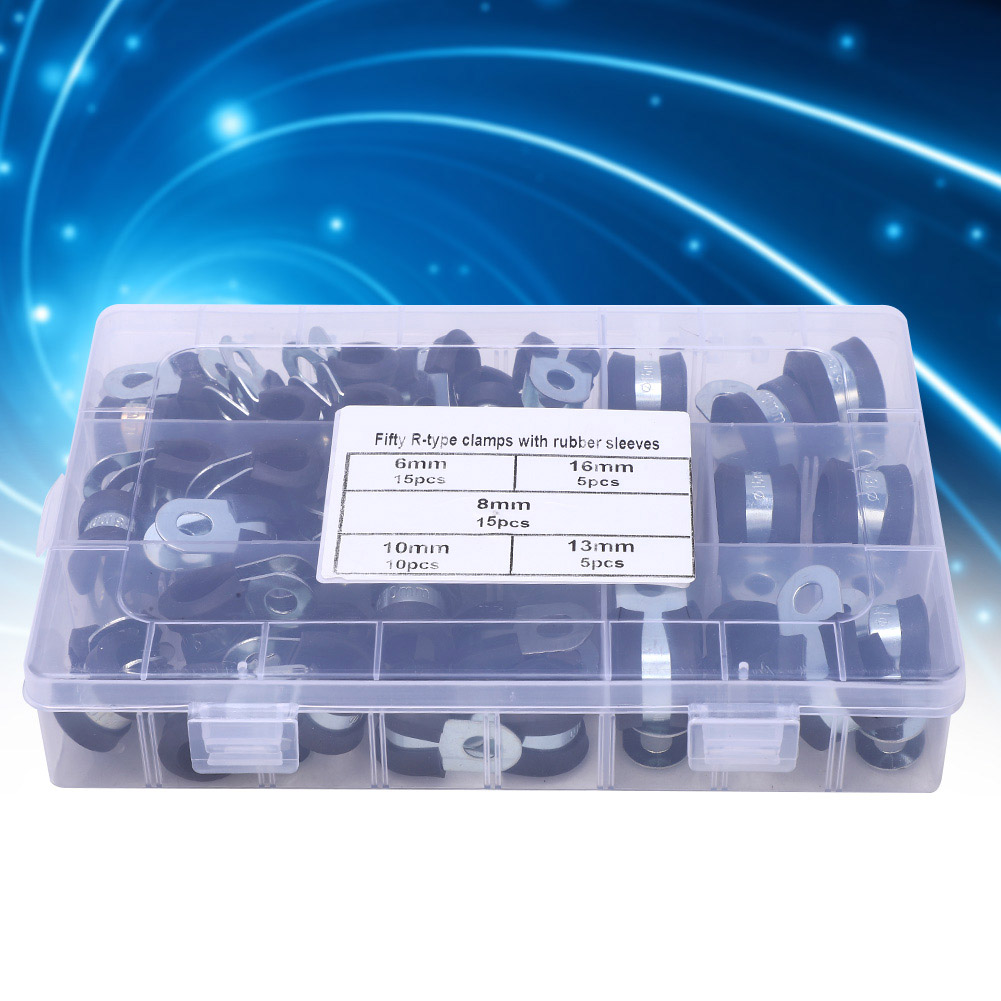 50 R-förmige, Gummierte Schlauchschellen Für Elektrische Kabel, 6–16 Mm