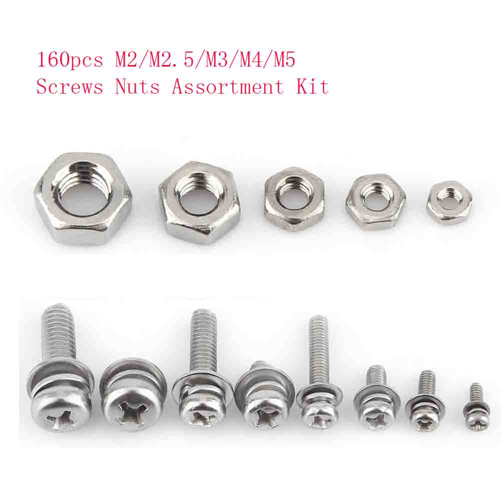 160-teiliges Sortiment An Senkkopfschrauben Und -muttern Aus Edelstahl Ss304 M2 M2.5 M3 M4 M5