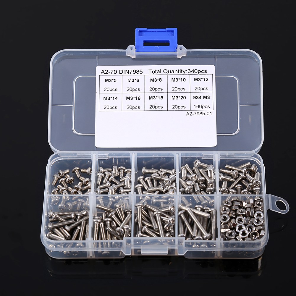 340-teiliges Set Aus M3-edelstahlschrauben Und -muttern Mit Zylindrischem Kopf