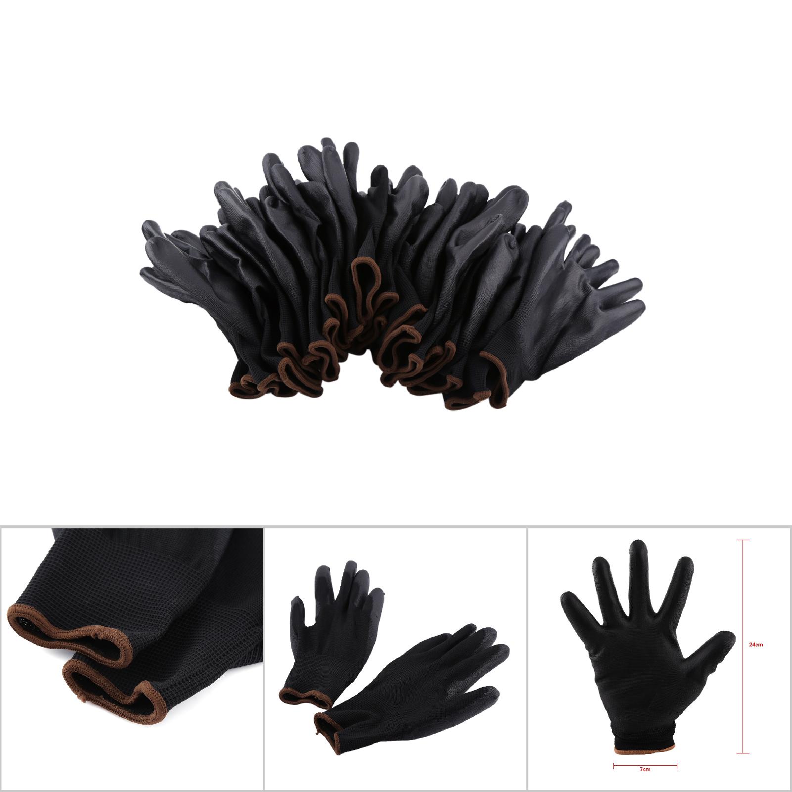 Schwarze Nylon-arbeitshandschuhe Mit Pu-schutzbeschichtung Auf Der Handfläche Und Braunem Streifen (l)