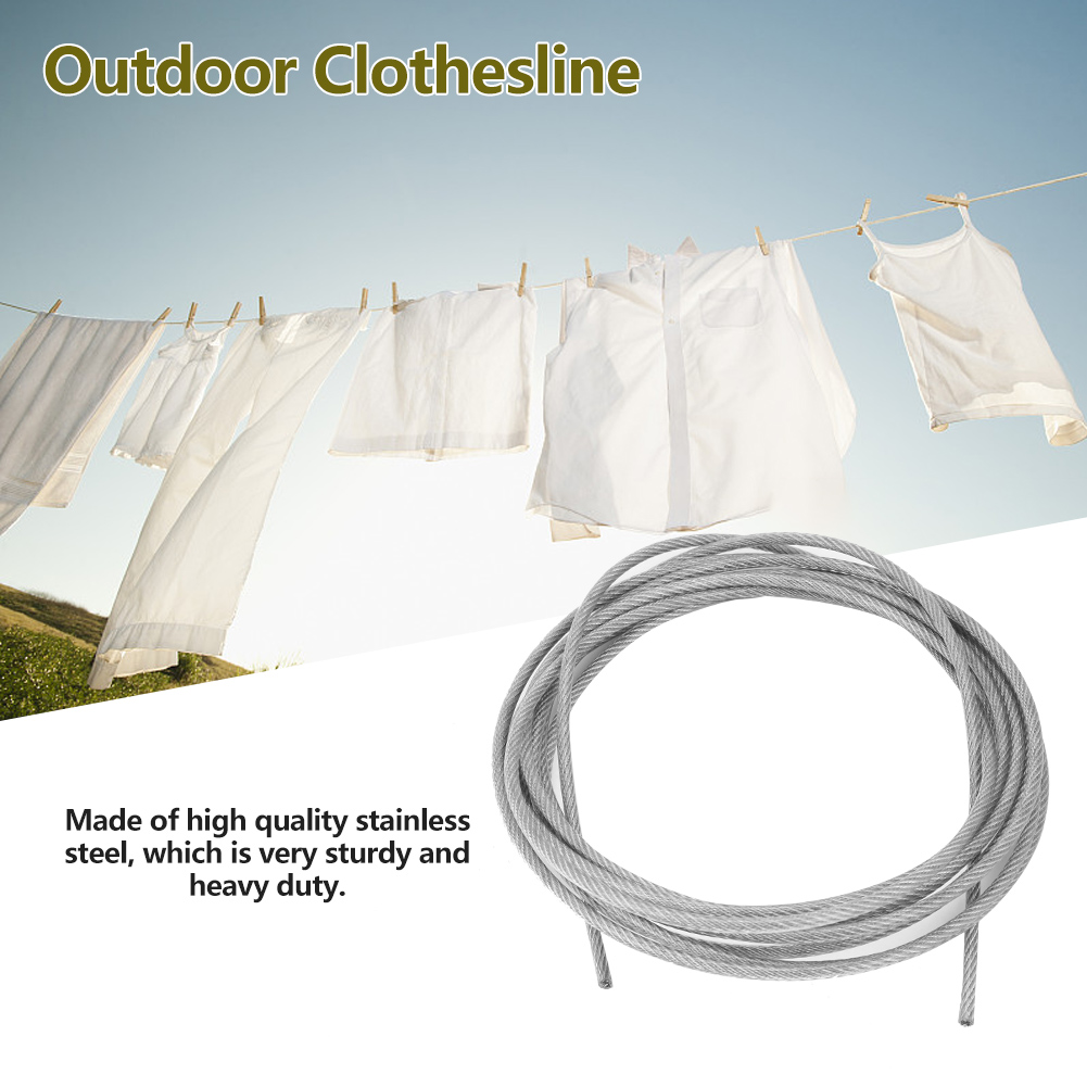 Outdoor-wäscheleine Aus Edelstahl, Robuste Konstruktion Mit Feststellschraube Und Haken (8 M)