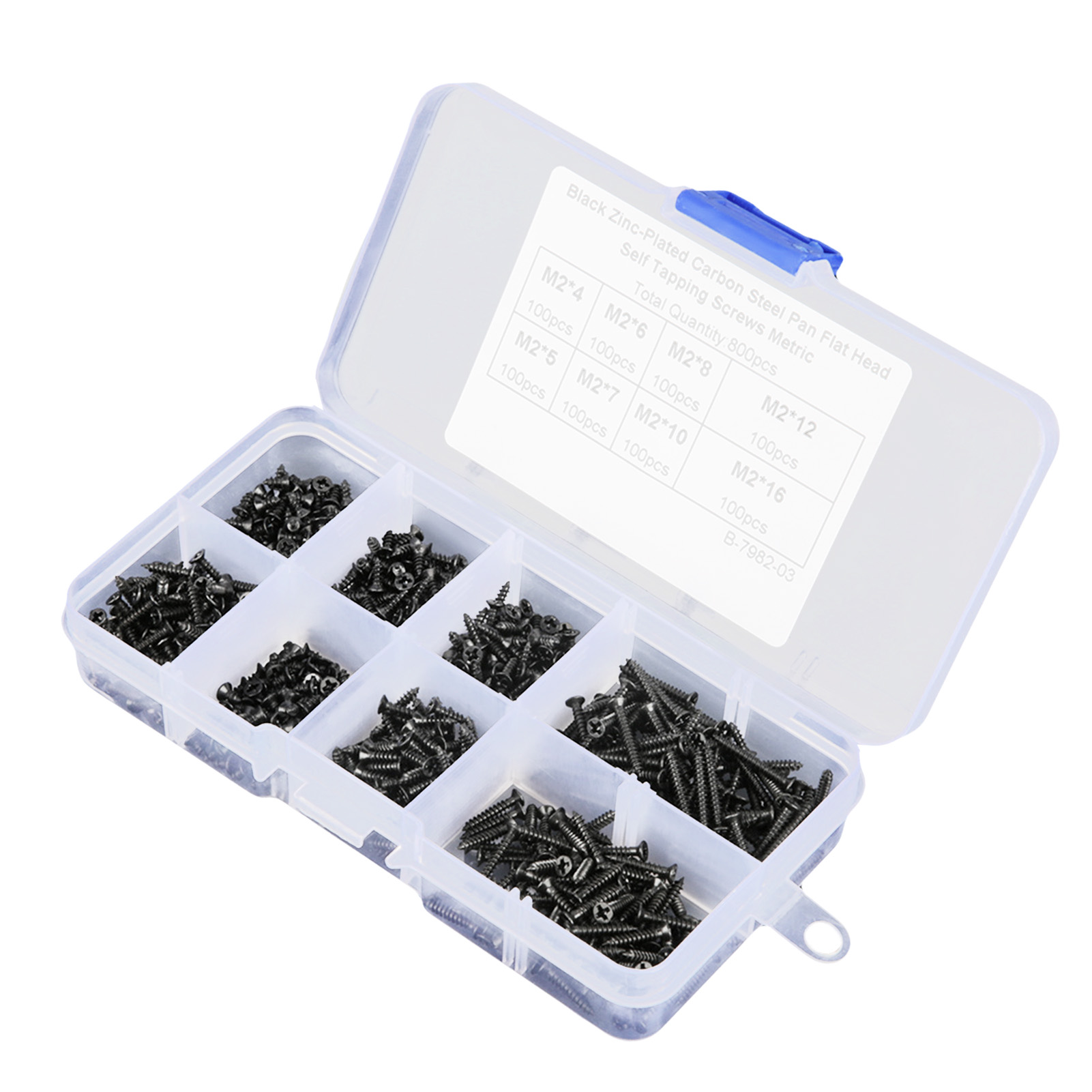 800-teiliges Set M2-senkkopf-blechschrauben Aus Schwarzem Kohlenstoffstahl Mit Flachem Kreuzkopf