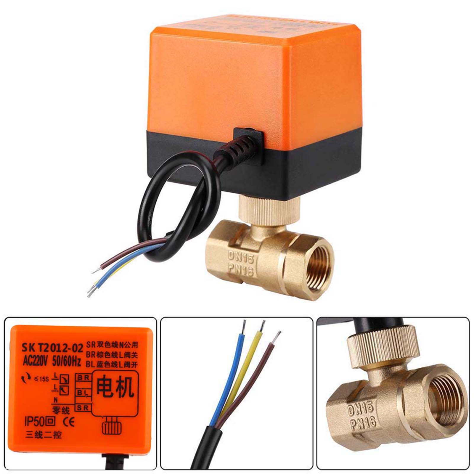 Elektrisch Motorisiertes Messing-kugelventil, 2-wege, 3-adrig, 1,6 Mpa, Gewinde Dn15, 220 V Wechselstrom