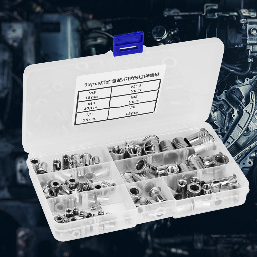93-teiliges Gewindeverbinder-set (1 Packung) M3, M4, M5, M6, M8, M10, Nietmuttern Aus Edelstahl 304