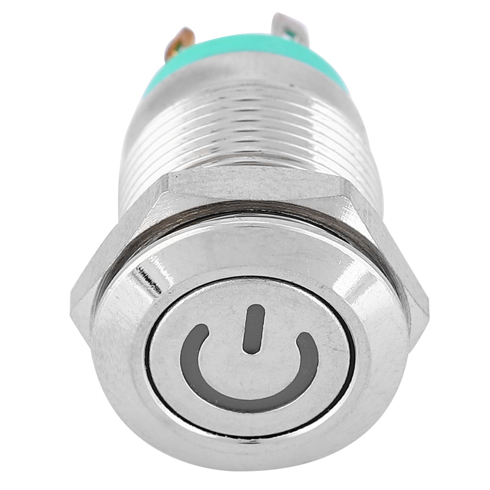 Grüne Led, Flacher Sockel, Selbstzurückstellender Metallknopf Mit Betriebssymbol 12 Mm (3 V)