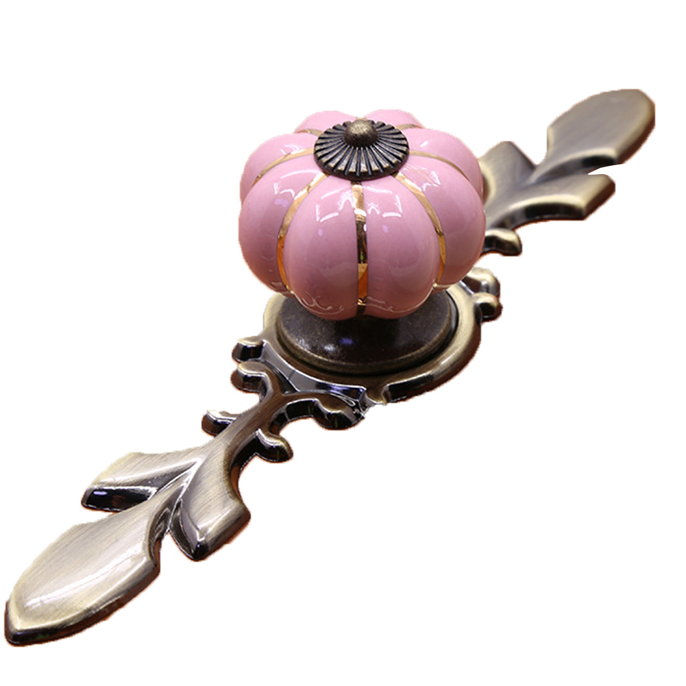 Kürbisförmiger Keramik-schrankgriff, Schubladengriff, Möbelknopf (rosa)