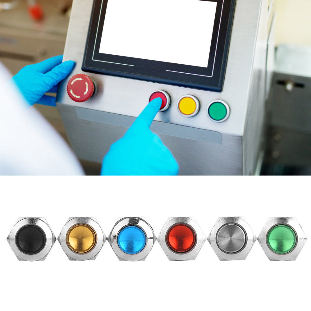 Metall-drucktaster, 2-polig, Ip67 Wasserdicht, Rückstellbar, Ohne Beleuchtung, 12 Mm (rot, Grün, Gelb, Blau, Schwarz, Metallisch)