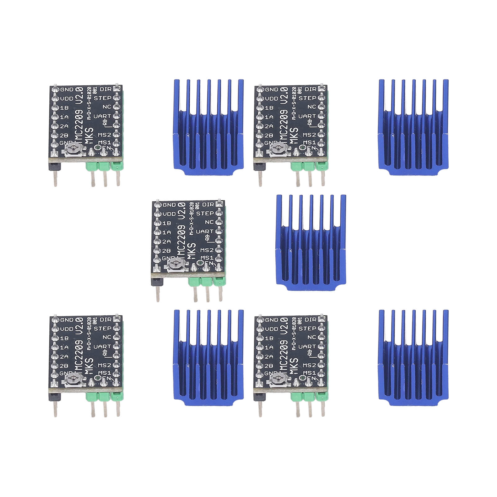 5-teiliges Schrittmotortreiber-kit, Ultraleises Motortreibermodul Mit Kühlkörper, 5,5–28 V, Mks Tmc2209