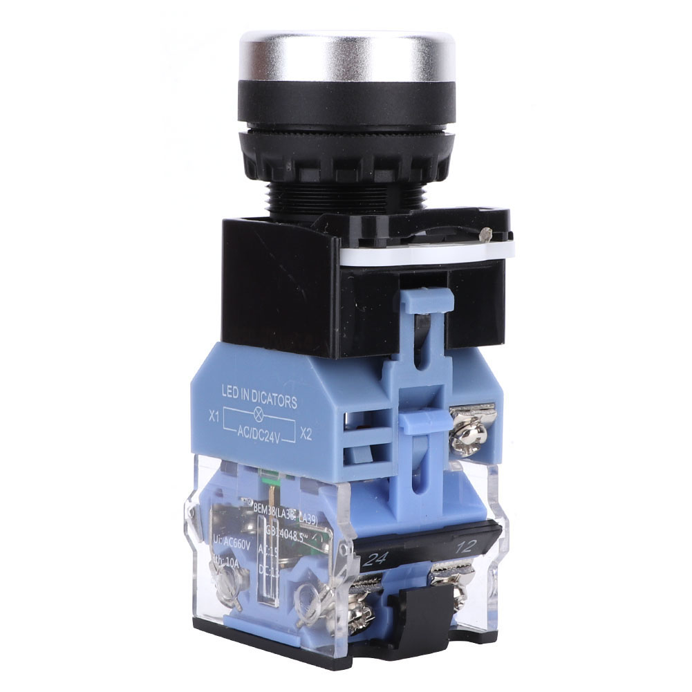 10 Stück Bem38-11ds Selbstverriegelnder Flachkopf-drucktaster Ac/dc24v 1 Ein 1 Aus Schalter (blaue Leuchte)