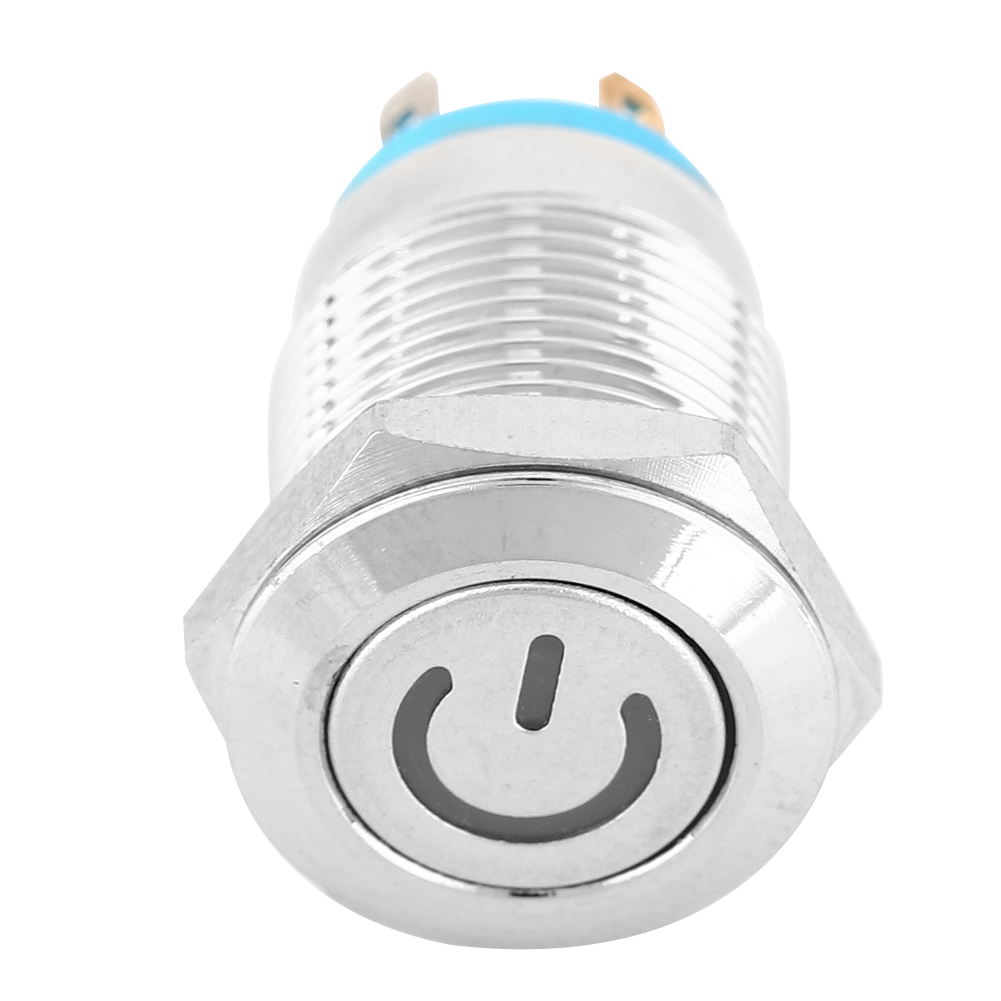 12 Mm Metall-drucktaster Mit Betriebssymbol, Blauer Led-beleuchtung, Selbstrückstellend, 1 Normalerweise Offener Kontakt (12 V)