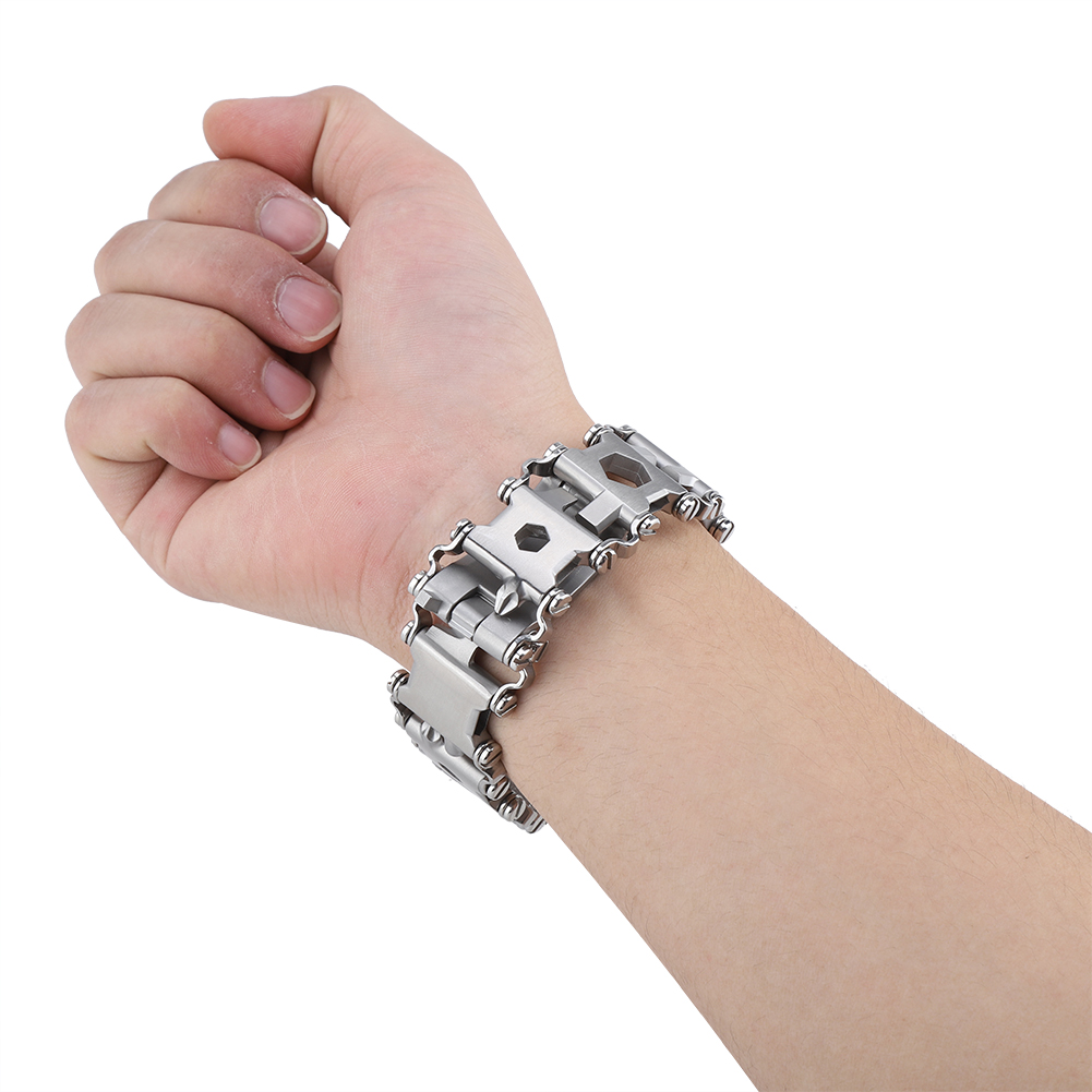 29-in-1 Multifunktionsarmband Aus Edelstahl Für Outdoor-aktivitäten, Tragbares Punk-armband (weiß)