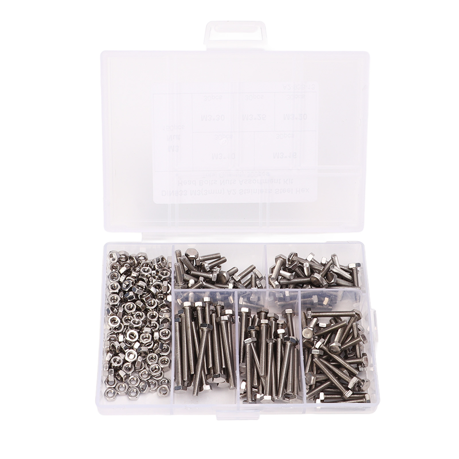 300-teiliges Set Aus M3-sechskantschrauben Und -muttern Mit Aufbewahrungsbox, Gleichmäßige Steigung, Oxidations- Und Korrosionsbeständig, Edelstahlbefestigungselemente