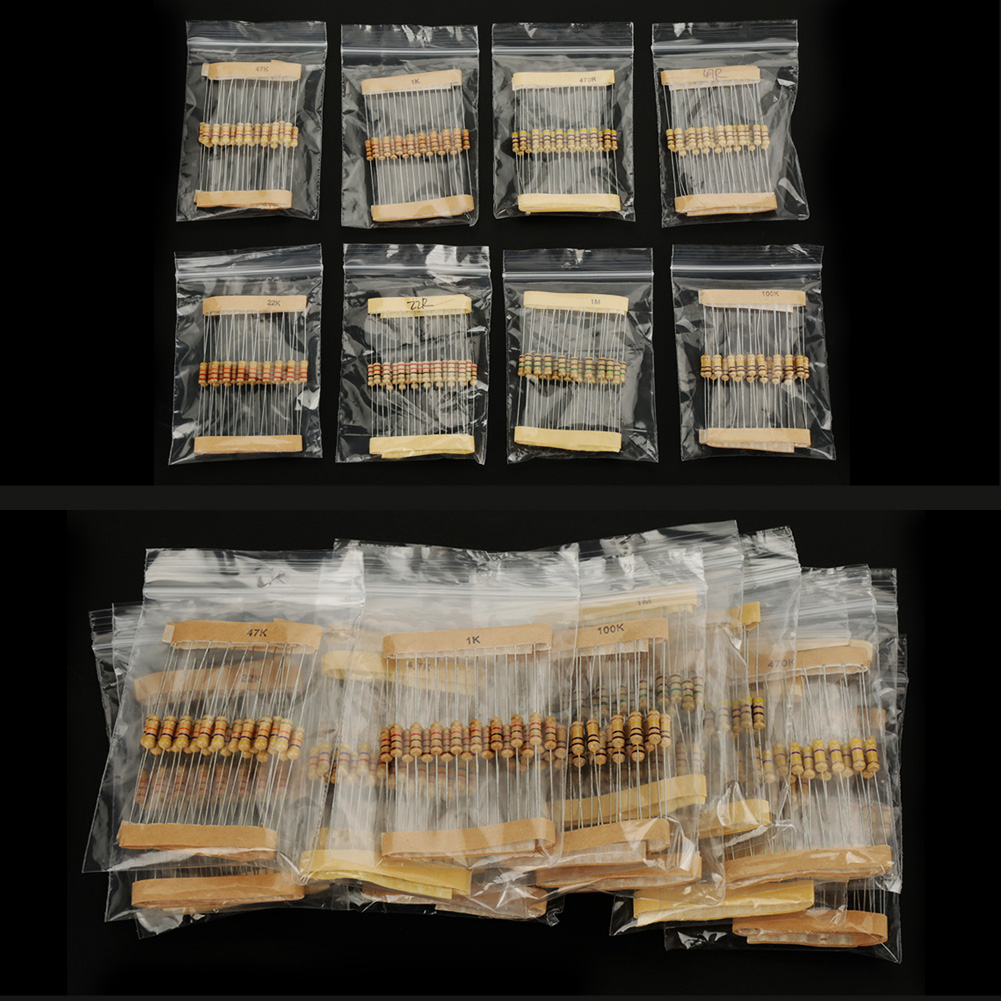 400 Stück 1/2-w-kohlewiderstände, 16 Werte, 10 Ohm–1 Mω, Sortiment, Bauteilverpackung
