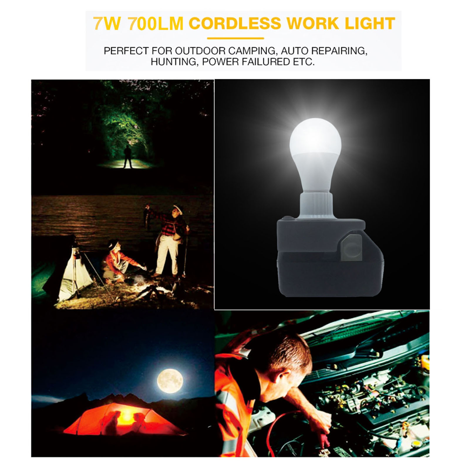 E27 Led-lampe, 12–60 V, 7 W, 700 Lm, 6500 K, Weißes Licht, Batteriebetrieben, Inklusive Hitachi 18-v-netzteil
