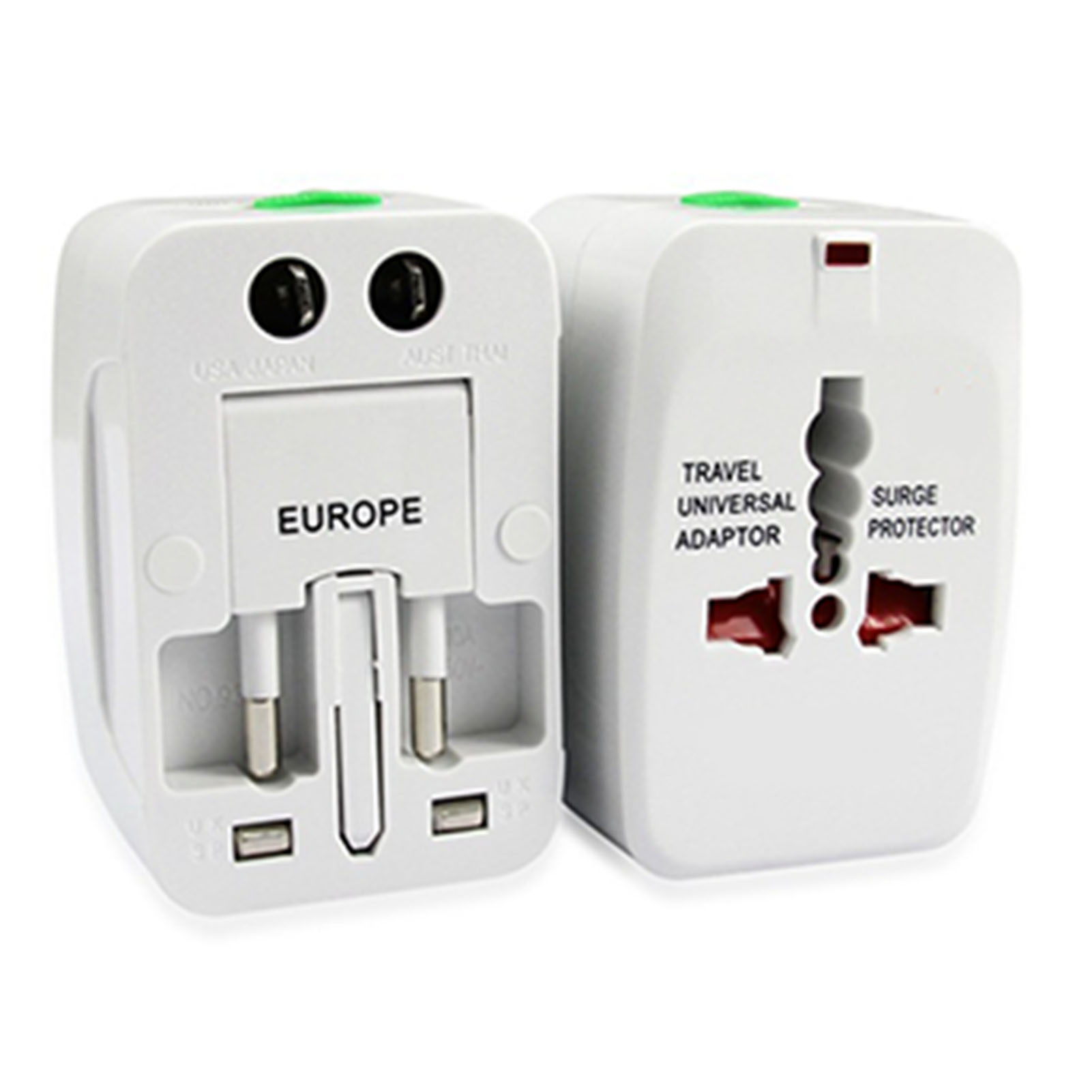 Universeller Reiseadapter 1500 W, 2 Usb-anschlüsse, Kindersicher, Multifunktionaler Internationaler Steckeradapter, Wandladegerät 100–250 V
