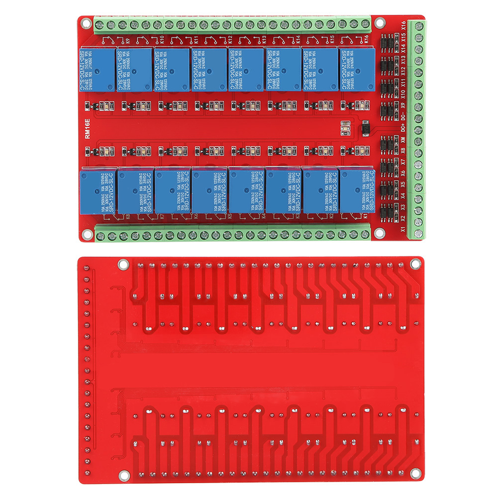 Isolierte 16-kanal-relaismodul-schnittstellenplatine Mit High/low-pegel-trigger (dc 12v)