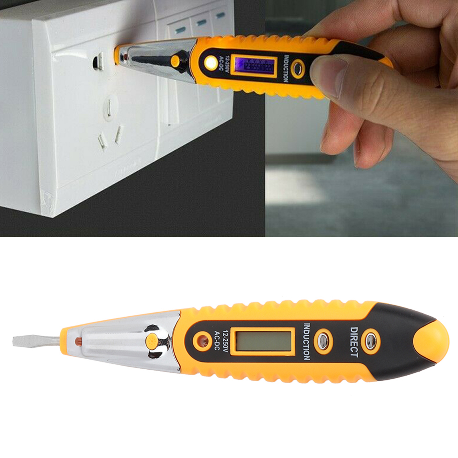 Ac-2 Teststift Mit Led-hd-display, Ac/dc 12-250v Erkennung Und Nachtsichtlampe (gelb)